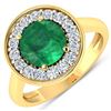14KT Yellow Gold 1.8ct Zambian Emerald and Diamond Ring