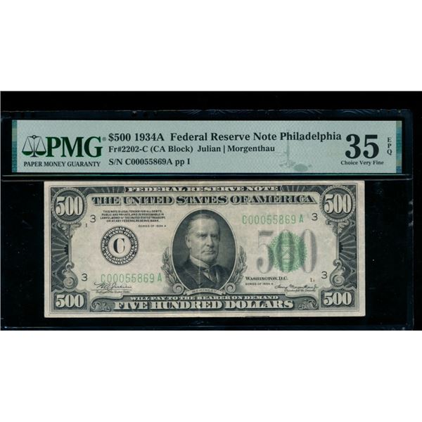 1934A $500 Philadelphia FRN PMG 35EPQ