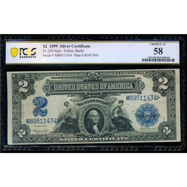 1899 $2 Mini Porthole Silver Certificate PCGS 58