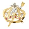 Antique 14k TT Gold Diamond & Ruby Detailed Crown w/ Scepter Pin Brooch Pendant