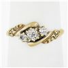 Image 8 : Antique Victorian 10k Gold 0.34 ctw Old Cut Diamond Repousse Work 3 Stones Ring
