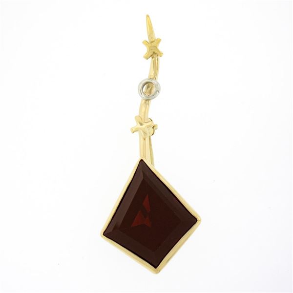 Solid 14k Yellow & White Gold Large Lozenge Bezel Set Garnet XOX Kite Pin Brooch