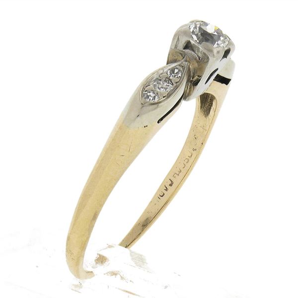 Antique Gold & Palladium Old European Cut Diamond Solitaire Engagement Ring