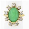 Vintage 14k Gold Oval Cabochon Jade & 1.1 ctw European Diamond Halo Cocktail Rin
