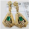 Image 1 : 2.68 ctw Emerald and 2.00 ctw Diamond 14K Yellow Gold Omega Back Dangle Earrings