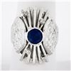 Vintage 14k White Gold Bezel Sapphire w/ Diamond Textured Open Work Domed Ring
