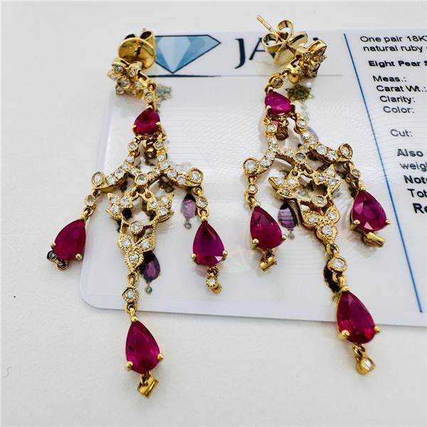 3.52 ctw Ruby and 0.74 ctw Diamond 18KT Yellow Gold Chandelier Earrings