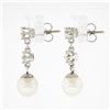 Image 4 : Vintage 14k White Gold 0.72 ctw Round Diamond & 7.5mm Pearl Drop Dangle Earrings