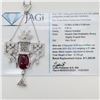 Image 2 : 18KT White Gold Ruby-Glass Composite and Diamond Pendant Necklace