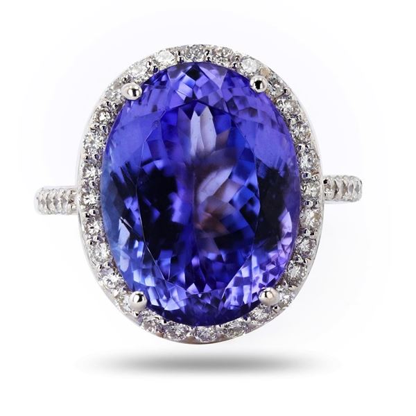 13.24 ctw Tanzanite and 0.60 ctw Diamond 18K White Gold Ring