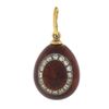 Russian 14k Gold & Silver Clear Stone Red Enamel Textured Egg Charm Pendant