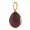 Image 4 : Russian 14k Gold & Silver Clear Stone Red Enamel Textured Egg Charm Pendant