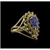 1.67 ctw Tanzanite and Diamond Ring - 14KT Yellow gold