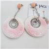 97.66 ctw Pink Coral and 0.63 ctw Diamond 18K White Gold Drop Style Disc Earring