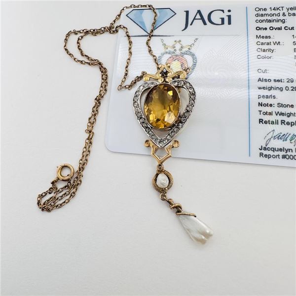 5.84 ctw Citrine and 0.29 ctw Diamond 14KT Yellow Gold Victorian Pendant