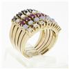 Image 9 : Vintage 14k Gold Round Ruby Sapphire Diamond Opal Pearl 5 Band Harem Stack Ring