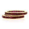 Image 5 : Pair of 18k Gold Channel GIA Vivid Red Burma Ruby Eternity Stack Band Guard Ring