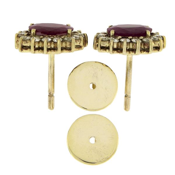 Classic 14K Yellow Gold Oval Ruby w/ 0.56 ctw Round Diamond Halo Stud Earrings
