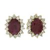 Image 5 : Classic 14K Yellow Gold Oval Ruby w/ 0.56 ctw Round Diamond Halo Stud Earrings