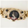 Image 8 : Vintage 14K Yellow Gold 6.25" Cameo & Gemmed Slide Charm Hidden Watch Bracelet