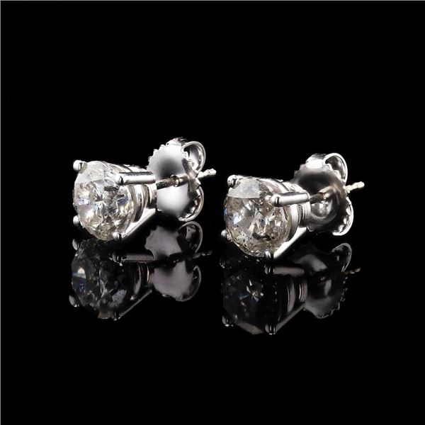 3.09 ctw G COLOR I1 to I2 CLARITY Diamond 18K White Gold Stud Earrings