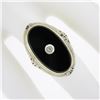 Image 5 : Vintage 14k Gold Elongated Oval Black Onyx w/ Diamond Center Floral Work Ring