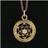 Image 4 : Antique 14k Gold 0.03 ctw Buttercup Diamond Circle Scroll Pendant w/ 18" Chain