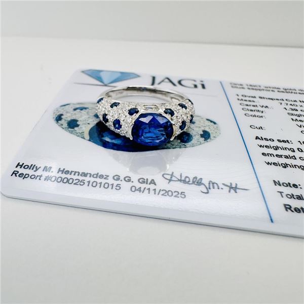 1.39 ctw Blue Sapphire & Diamond 18KT White Gold Polka Dot Ring