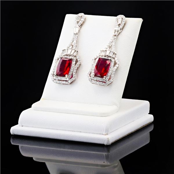 4.61 ctw Rubellite Tourmaline and 1.94 ctw Diamond Platinum Earrings