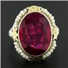 Image 2 : Antique Art Deco 14k Gold Oval Synthetic Ruby & Seed Pearl Floral Filigree Ring