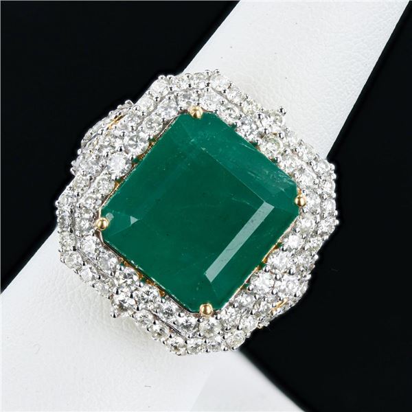 14.24 ctw Emerald and 2.38 ctw Diamond 18K Yellow Gold Ring
