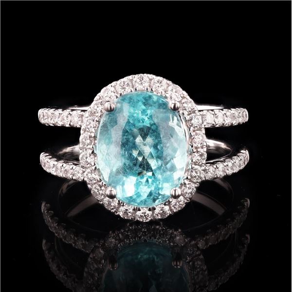 3.51 ctw Paraiba Tourmaline and 0.62 ctw Diamond 18K White Gold Ring (GIA CERTIF