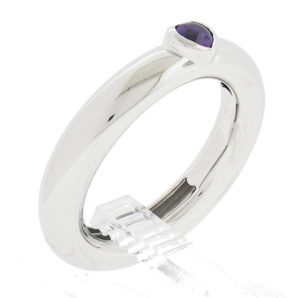 Tiffany & Co. 18k White Gold Bezel Heart Amethyst Solitaire Polished Band Ring