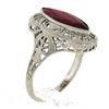 Image 1 : Antique Art Deco 10K Gold Bezel Marquise Shape Ruby Open Filigree Solitaire Ring