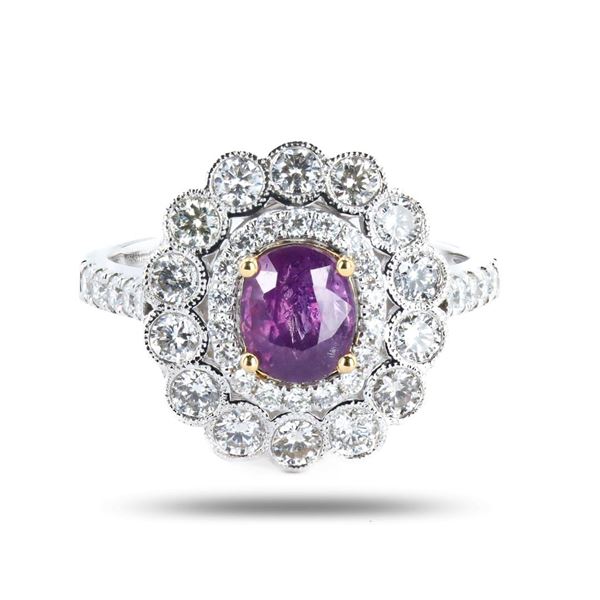 0.95 ctw UNHEATED Purple Pink KASHMIR Sapphire and 1.06 ctw Diamond 18K Yellow a