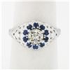 Vintage 18k White Gold 1.09 ctw Diamond Solitaire Sapphire Halo W/ Milgrain Ring