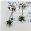 18KT White Gold Emerald and Diamond Star Dangle Earrings