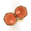 Vintage 14K Gold 12.4mm Ball Orange Coral Handmade Wire Basket Large Bypass Ring
