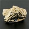Image 2 : Estate 14K Yellow Gold Detailed Horse Head Band Ring w/ 0.10 Diamond & Sapphire