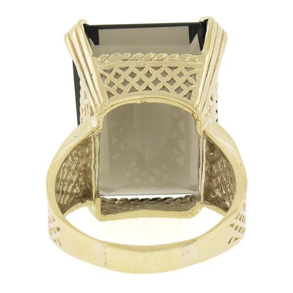 Vintage 12K Gold Large Octagonal Cut Smoky Quartz Solitaire Cocktail Ring