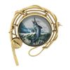 14k Gold Reverse Painted Marlin Fish Intaglio w/ Fishing Pole Frame Pin Brooch