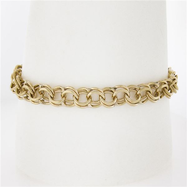 Vintage Yellow Gold 7.3mm Classic Double Curb Link Charm Chain Bracelet