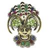 Image 1 : Large Vintage 18K Gold Tribal Face Brooch w/ Diamond Multi Color Gemstone Enamel