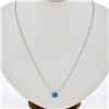 New 14K White Gold Rectangular Cut Prong Blue Zircon Solitaire Pendant & Chain