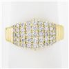 Solid 18K Yellow Gold 1 ctw Round Diamond Pyramid 5 Row Grooved Sides Band Ring