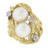 Image 4 : Vintage 18k Gold 0.40 ctw Diamond & Pearl Nugget Textured Freeform Cocktail Ring