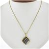New 14k Yellow Gold Brown White Banded Agate Pendant w/ Adjustable Link Chain
