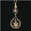 Image 3 : Antique Gold 0.14 ctw Diamond Open Work Floral Drop Dangle Lavalier Pendant