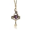 Image 1 : Antique 10K Gold Amethyst Seed Pearl Dangle Lavalier Pendant w/ 15" Wheat Chain