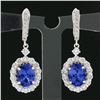 Image 2 : NEW 14k White Gold Oval Tanzanite & Round Brilliant Diamond Drop Dangle Earrings